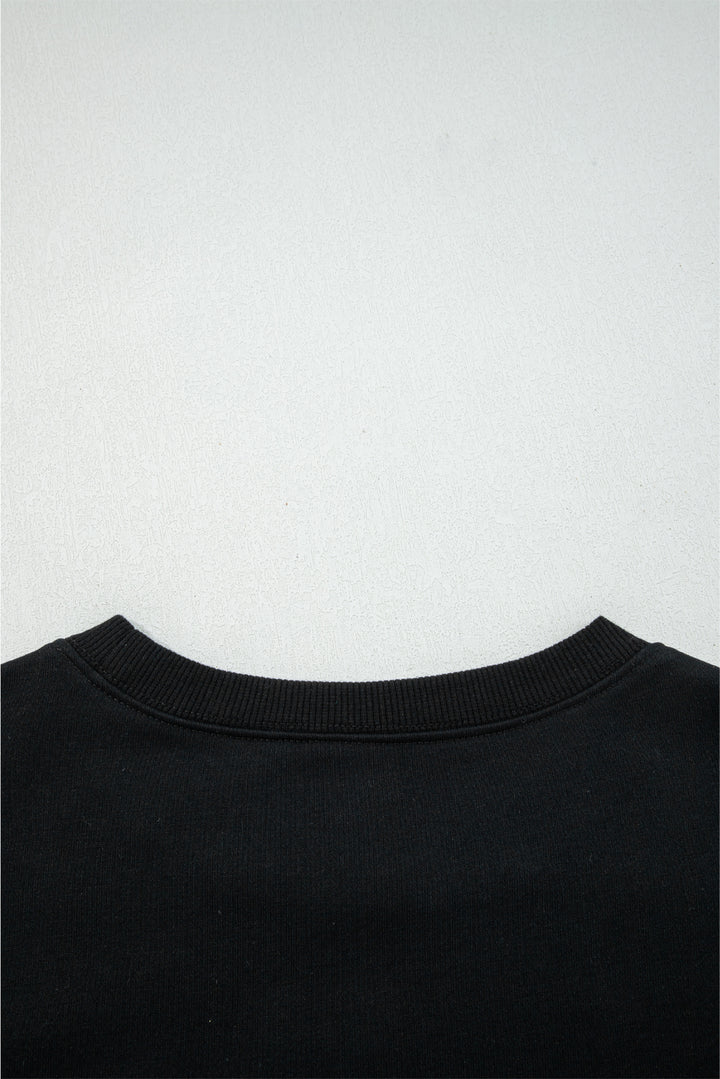 Black Varsity Baseball Bow Graphic Striped Sleeve Baggy Sweatshirt