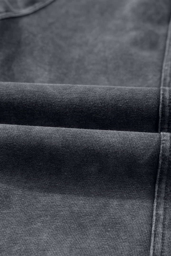 Medium Grey Mineral Wash Jogger Style High Waist Casual Pants