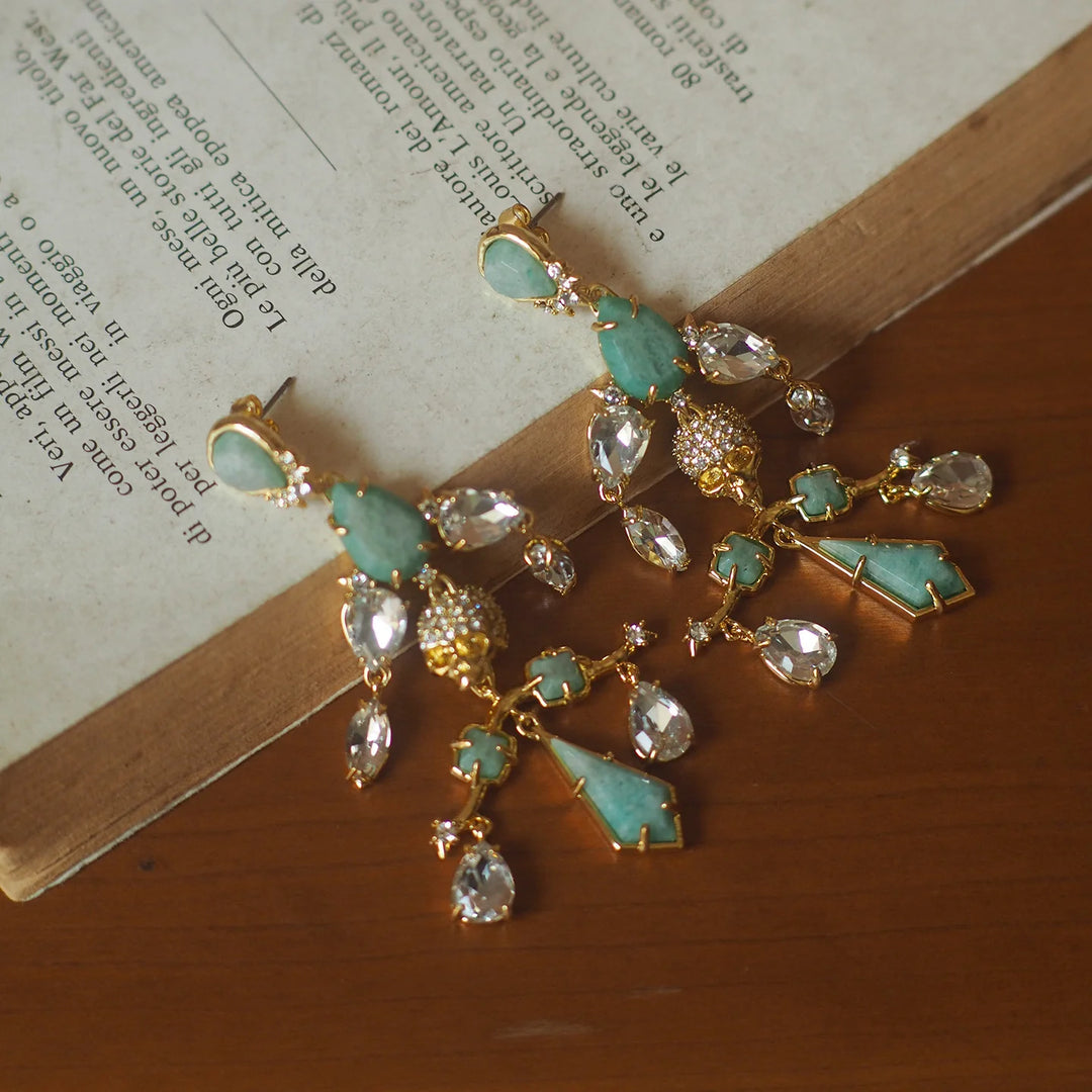 Vintage European and American Style Amazonite Retro Heavy Craftsmanship Skull Designer Alexis Bittar Earrings