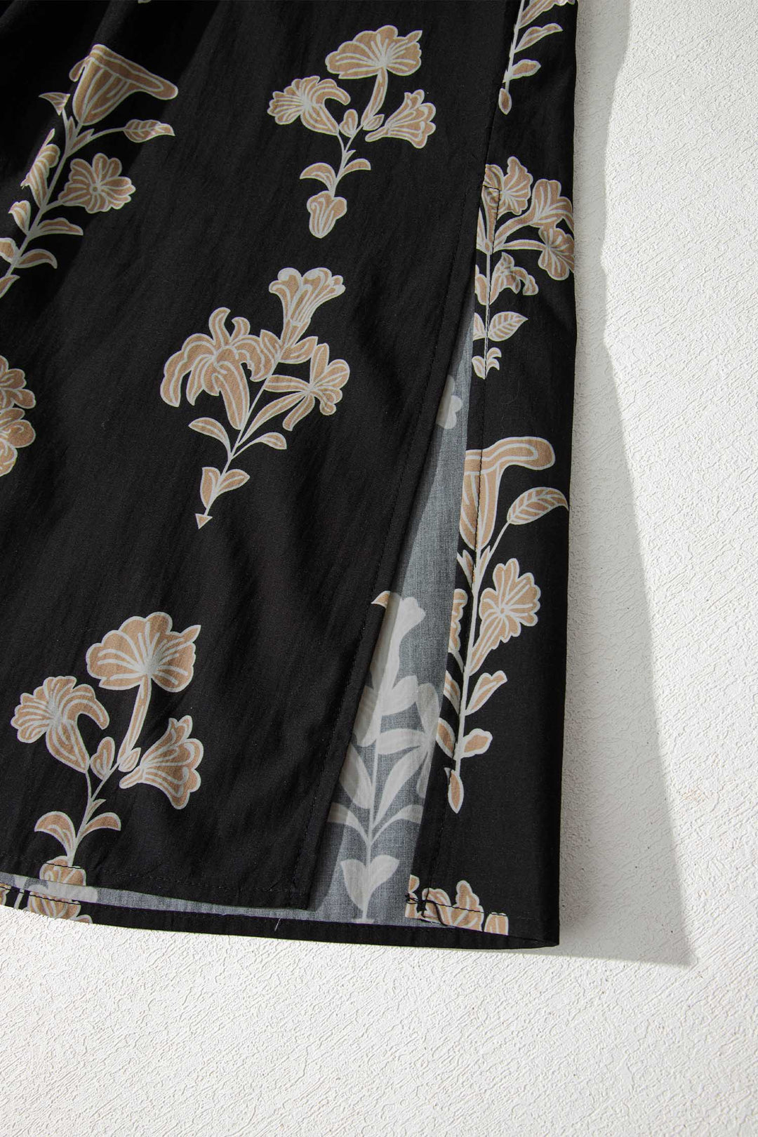 Black Floral Print Frilled Collar Short Puff Sleeve Maxi Dress