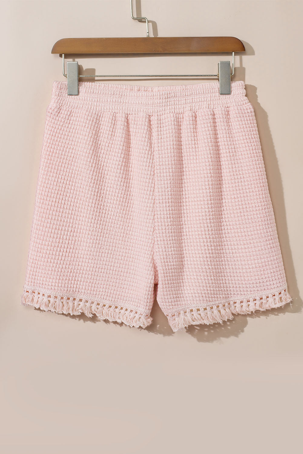 Pink Fringe Trim Textured Short Two Piece Set | Women