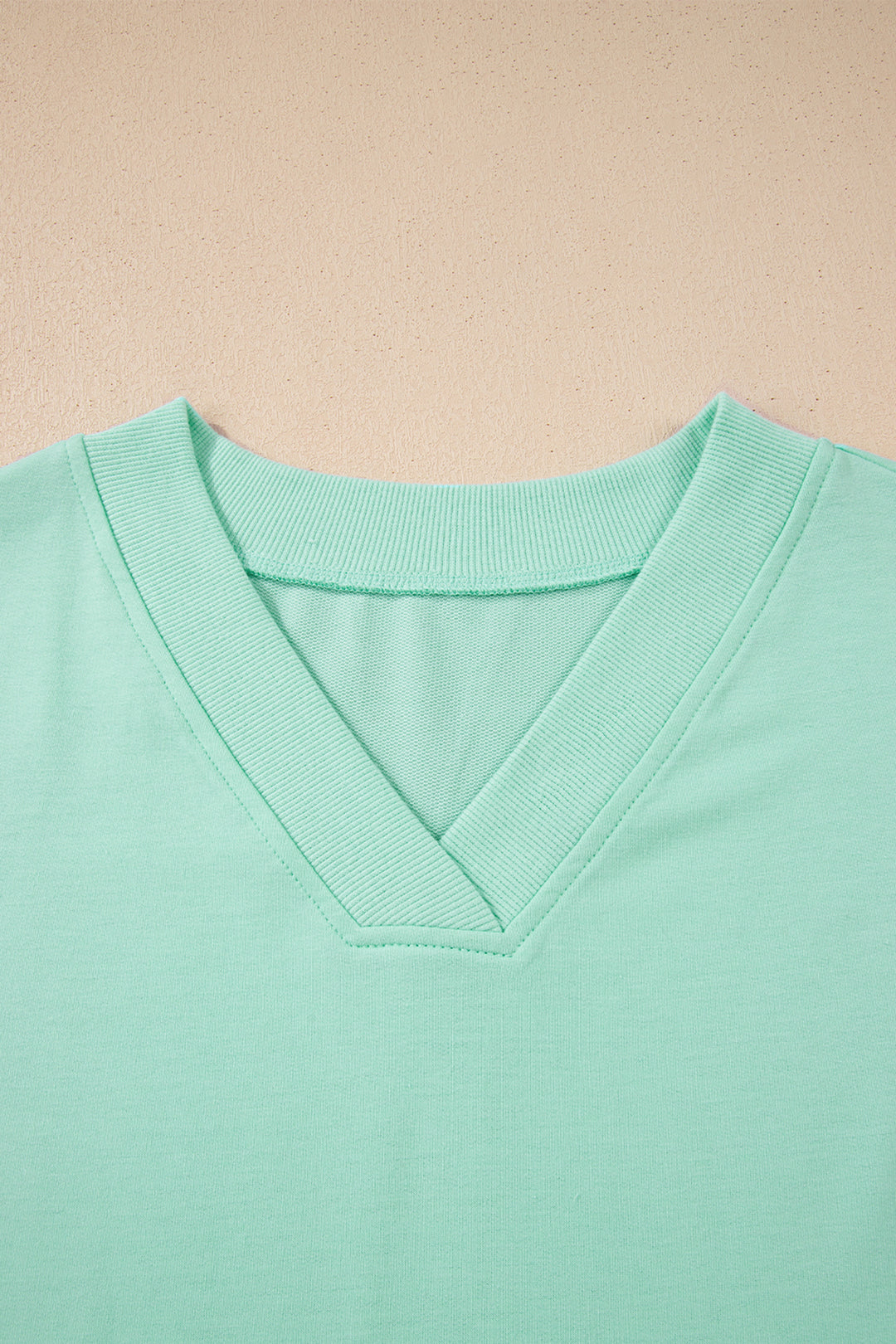 Mint Green Solid Color V Neck Tee Drawstring Pant Set