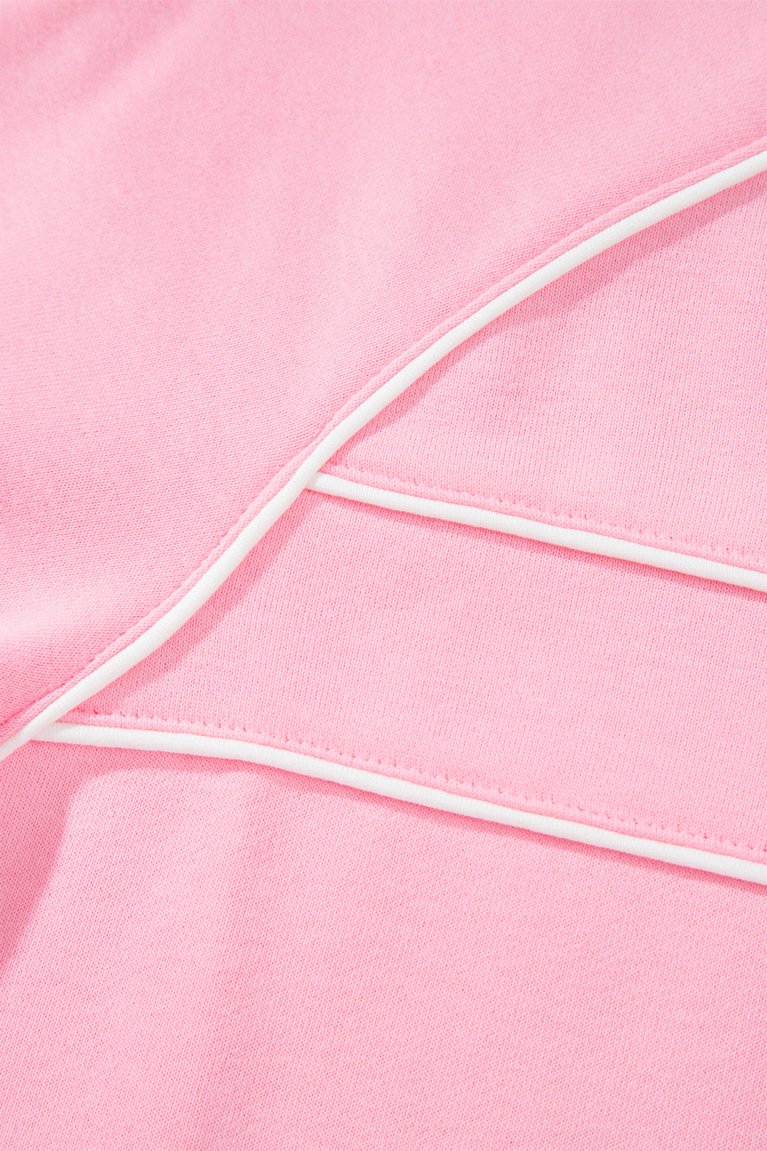 Pink Piping Trim Long Sporty Pullover Drawstring Elastic Waist Shorts Set