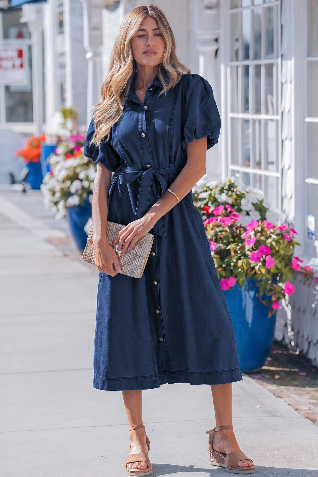bubble sleeve denim dress Off Shoulder Bubble Sleeve Denim Dress