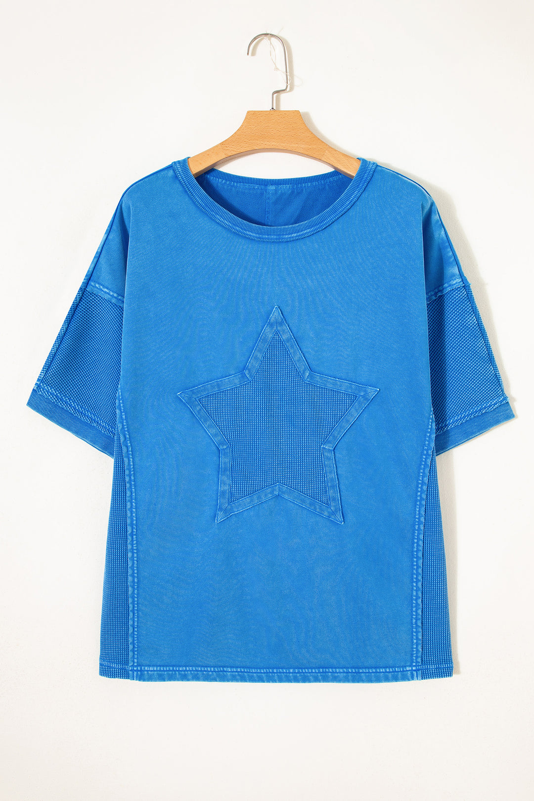 Blue Mineral Wash Star Mesh Patchwork Oversize Tee