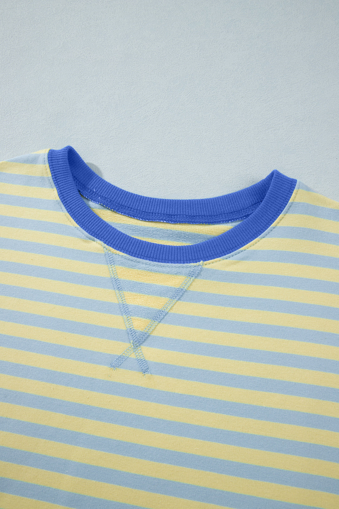 Yellow Stripe Colorblock Trim Crew Neck Loose Tee Drawstring Elastic Waist 2pcs Pant Set