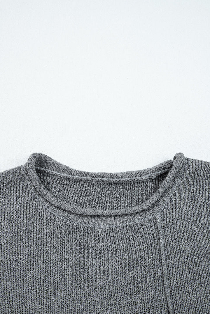 Medium Grey Raw Edge Uneven Hem Patchwork Drop Shoulder Sweater