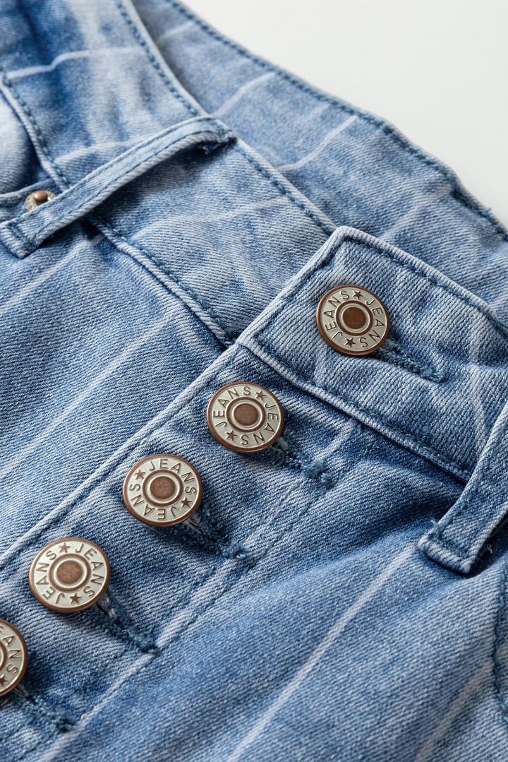 Beau Blue Multi Buttons Pinstripe Wide Leg Jeans