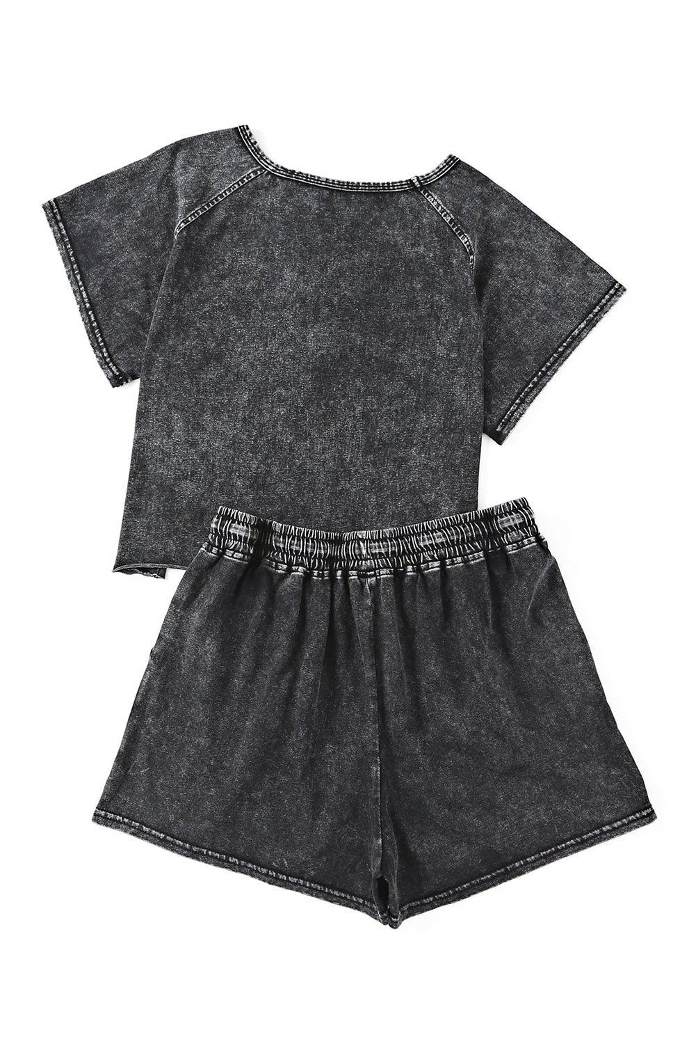 Black Acid Washed Short Lounge Set | Women