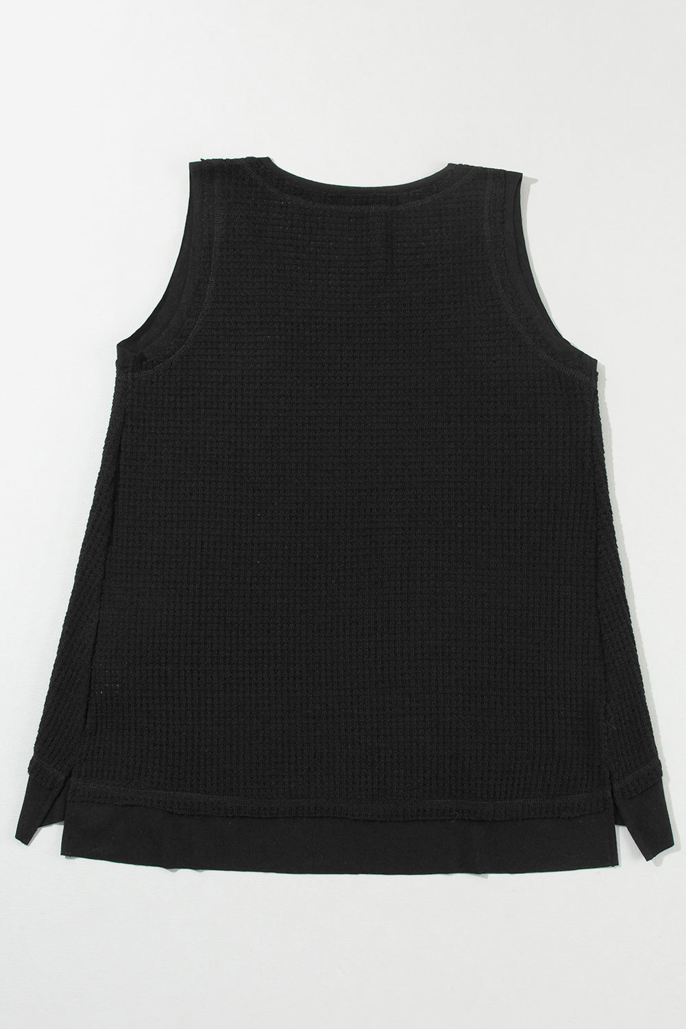 Black Scoop Neck Waffle Knit Flowy Vest | Women