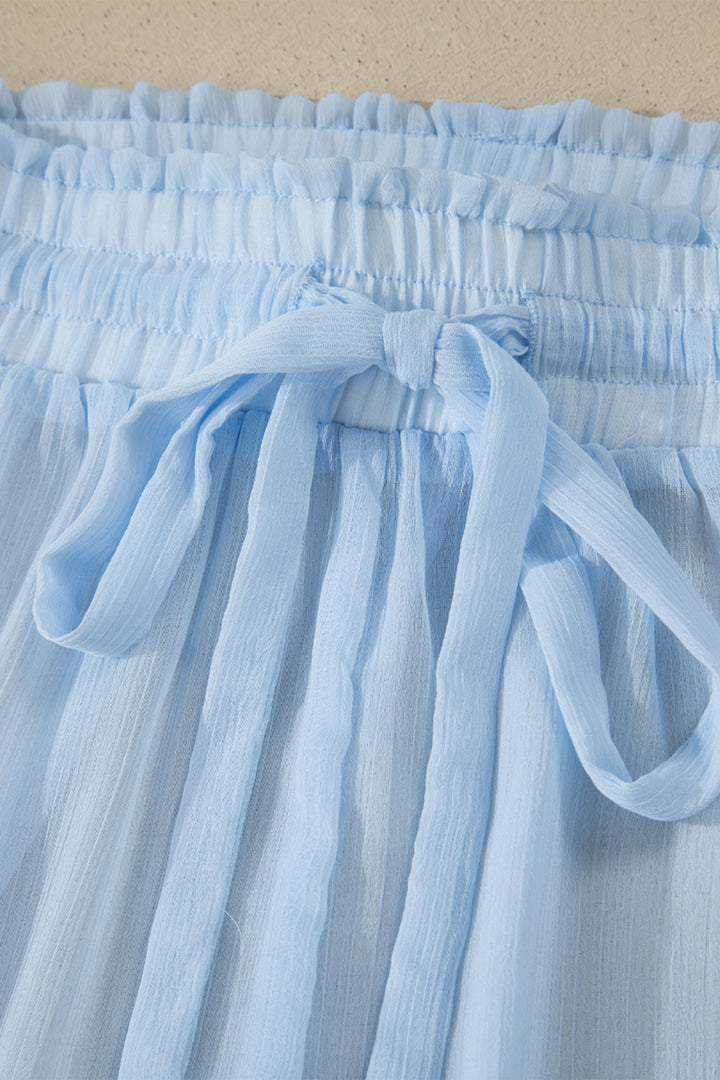 Beau Blue Sheer Tunic Shirt Drawstring Shorts 2pcs Swim Cover Up