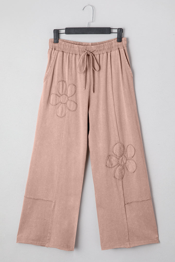 Buckskin Flower Patch Mineral Washed Terry Knit Cropped Wide Leg Pants