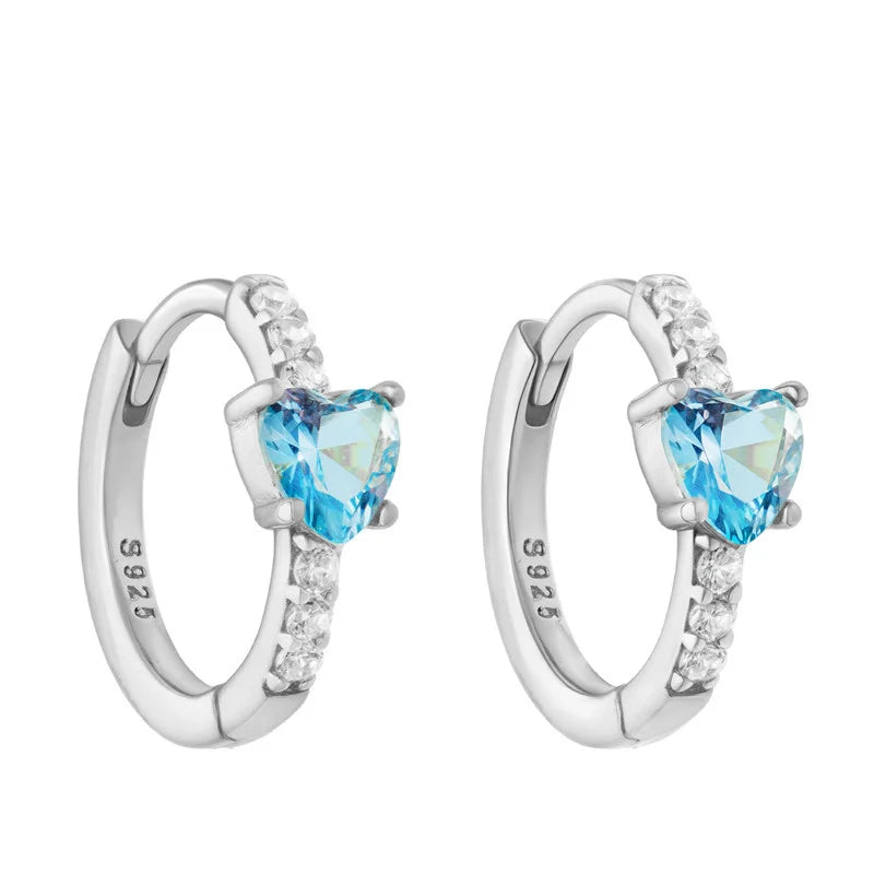 925 Silver Ear Buckle Heart Zircon Design Electroplated 14K Gold Silver Cross-Border Earrings Jewelry