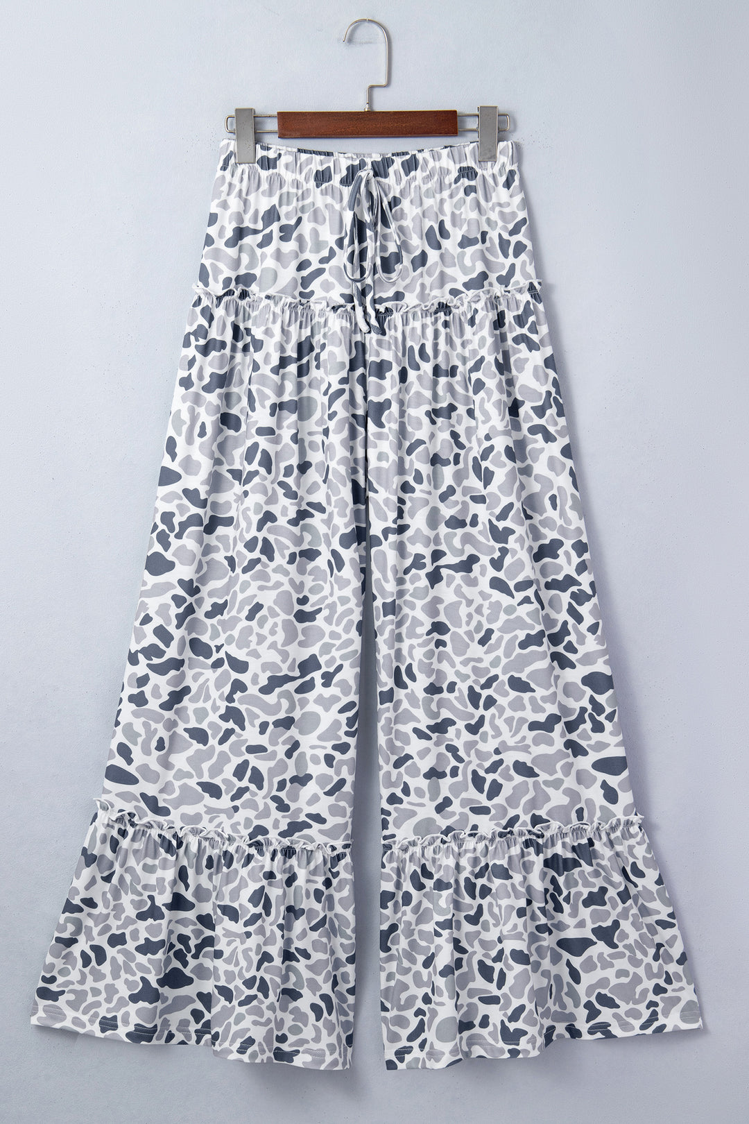 Beige Camo Print Wide Leg Casual Pants