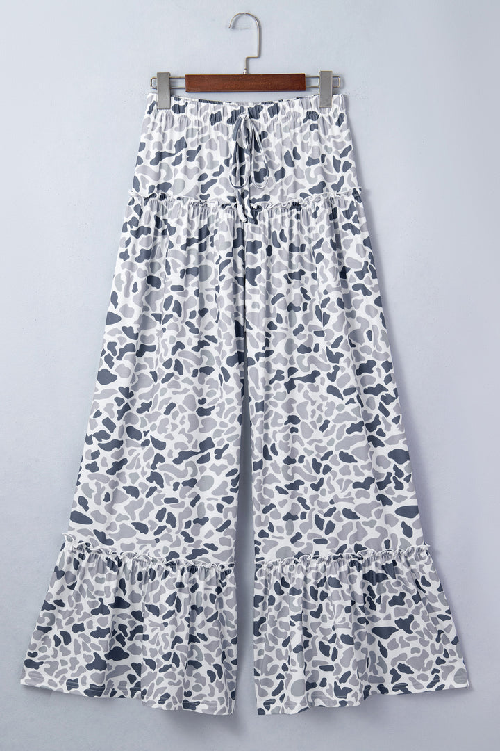 Beige Camo Print Wide Leg Casual Pants