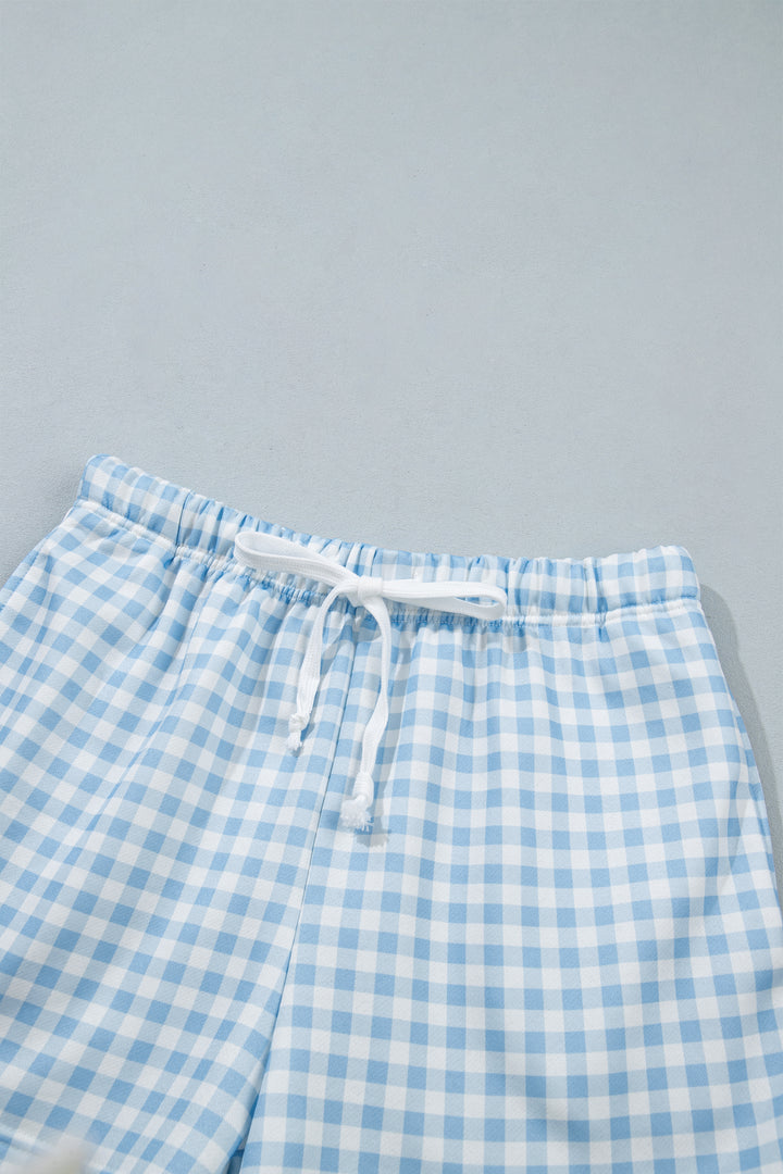 Yellow Plaid Baggy Pullover Drawstring Casual Shorts 2pcs Outfit