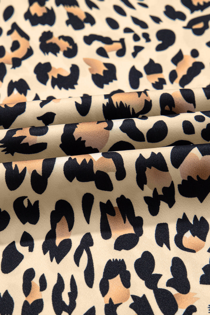 Parchment Leopard Drawstring Elastic Waistband Flowy Wide Leg Pants