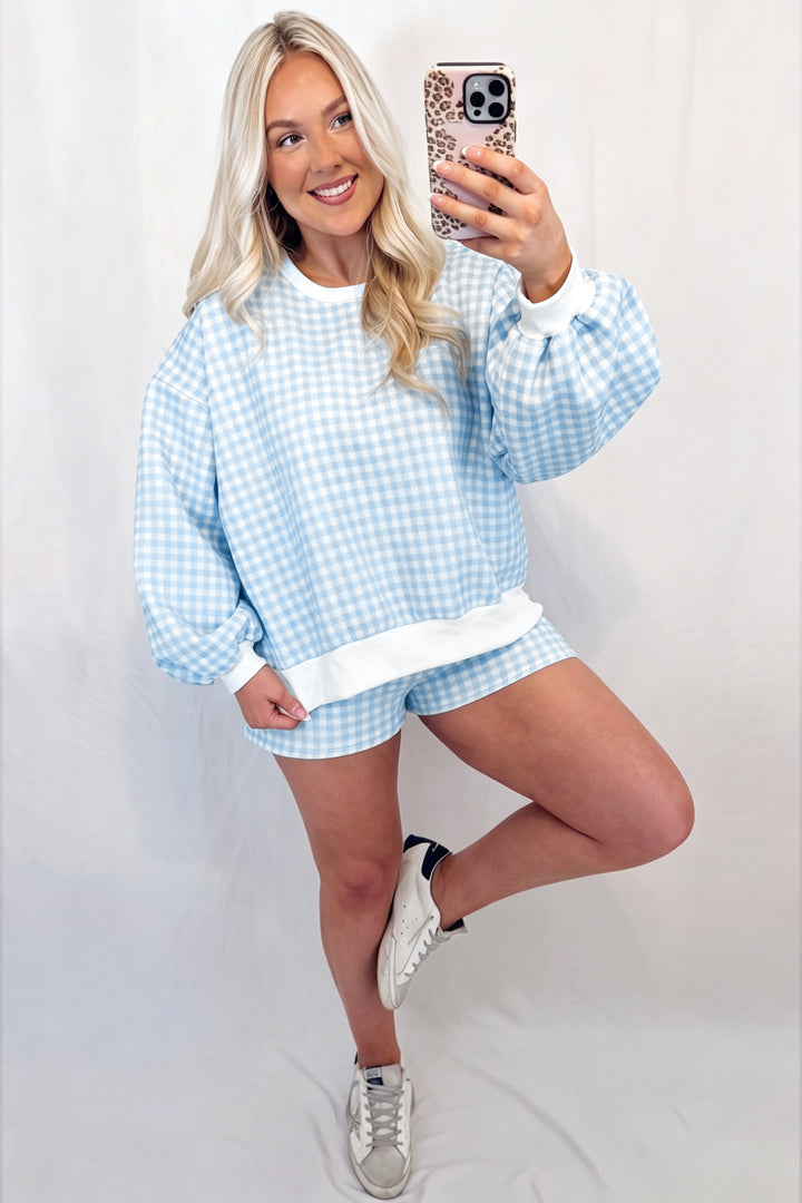Yellow Plaid Baggy Pullover Drawstring Casual Shorts 2pcs Outfit