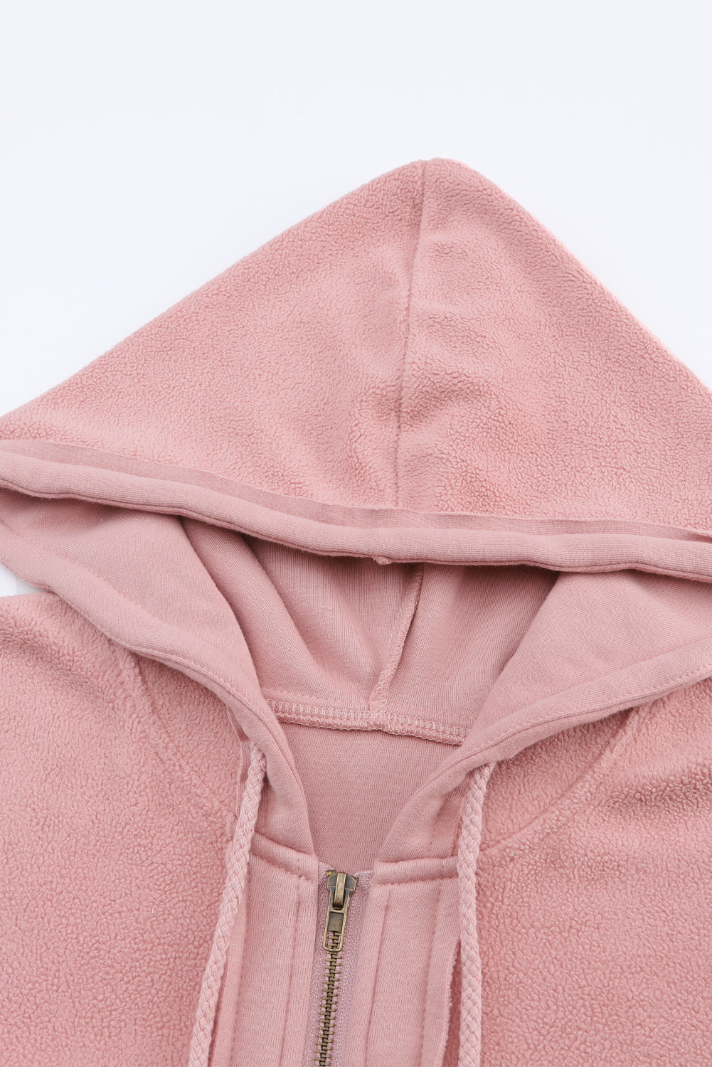 Pink Flap Pocket Drawstring Hood Zip Up Jacket