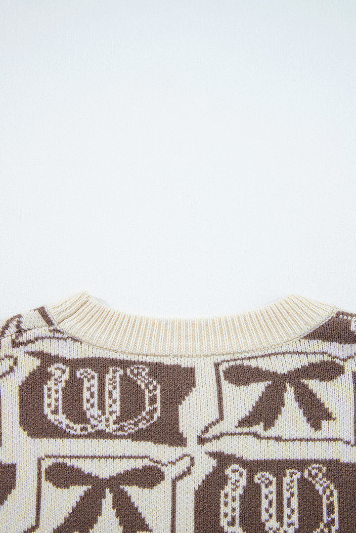 Brown Bows &amp; Horseshoes Pattern Western Fashion Print Sweater