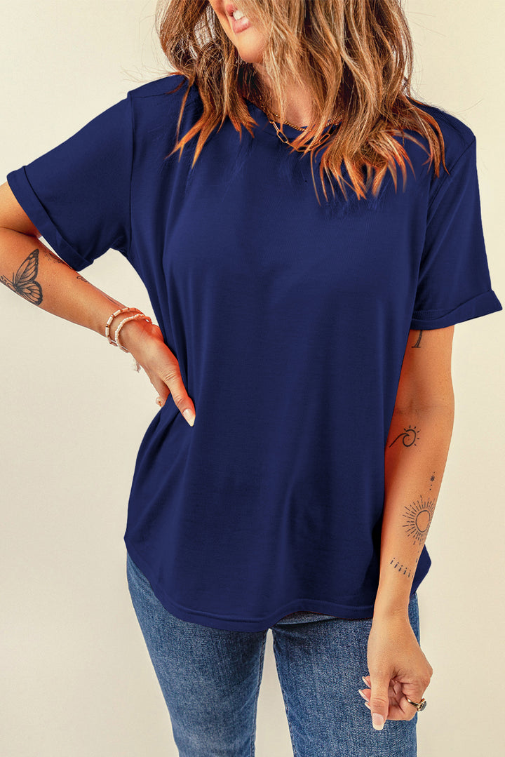 Tillandsia Purple Casual Plain Crew Neck Tee