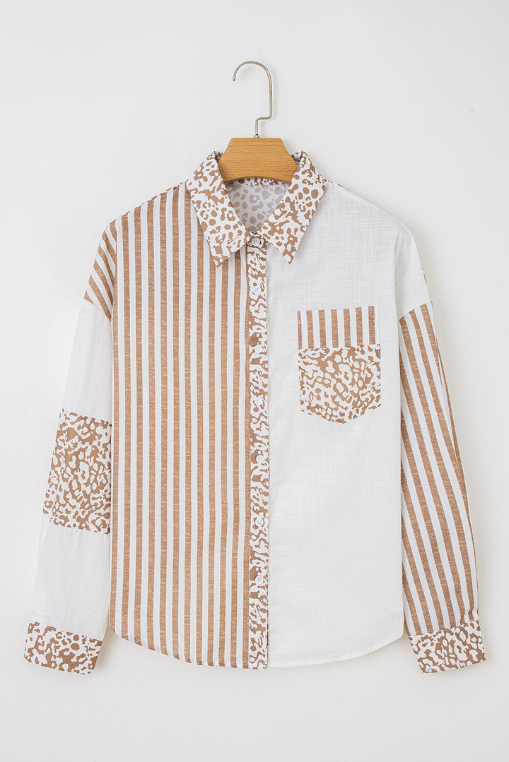 Sky Blue Leopard Striped Western Casual Shirt