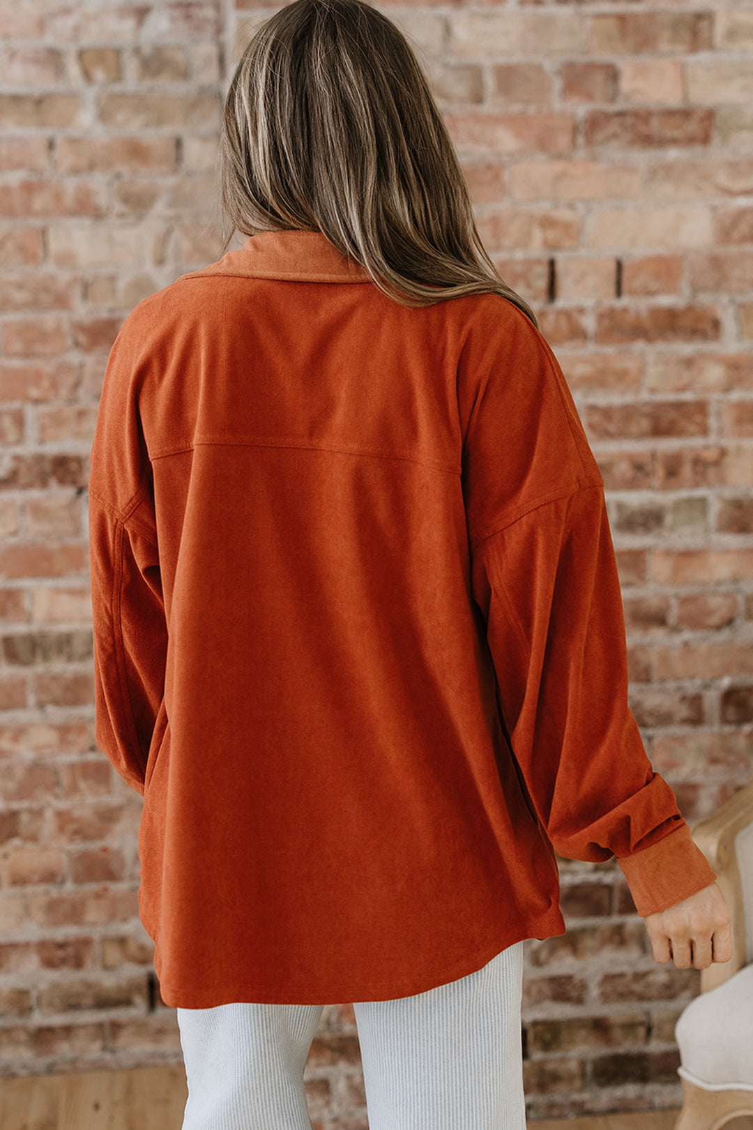 Gold Flame Velvet Flap Pockets Drop Shoulder Casual Shacket