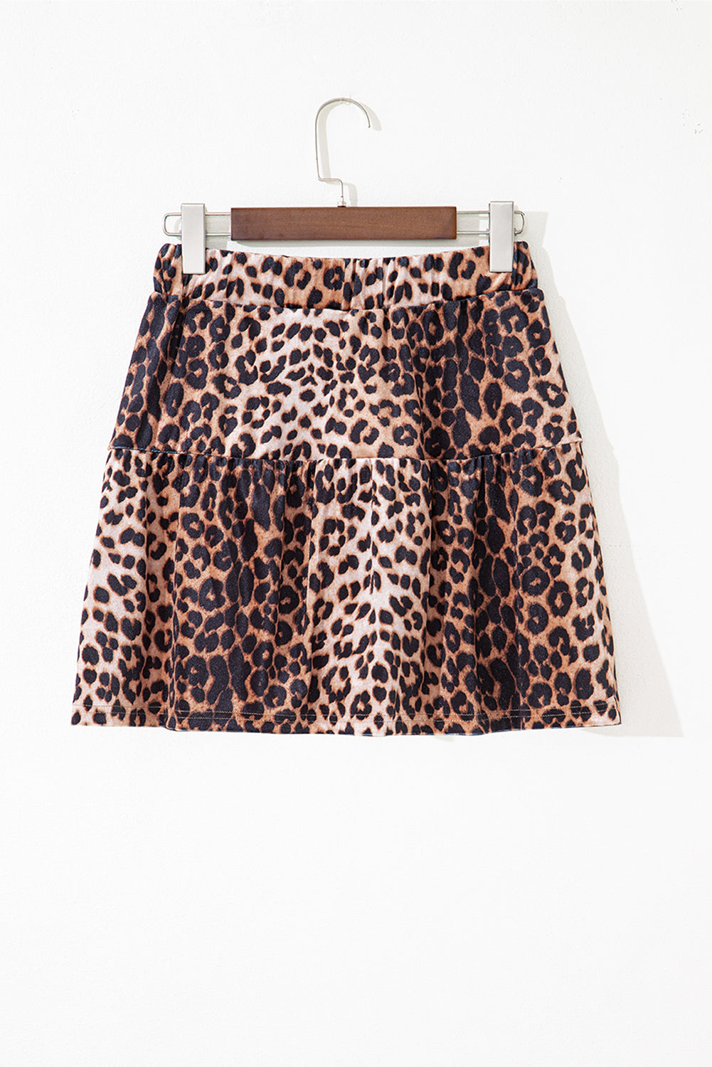 Brown Leopard Tiered Patchwork Hot Mini Skirt