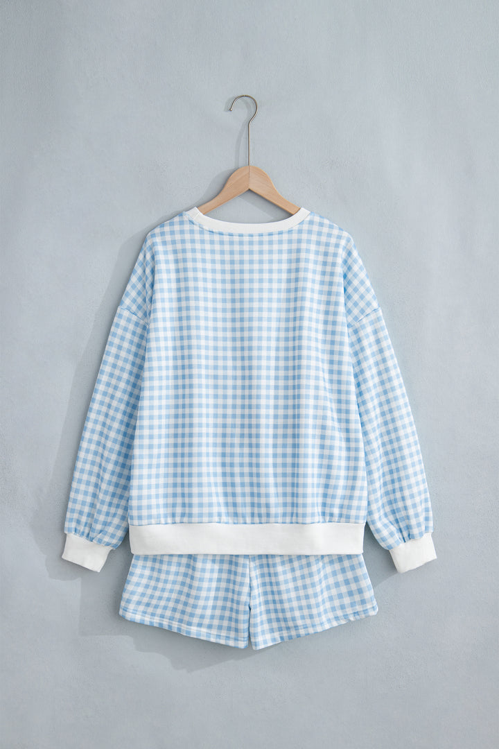 Yellow Plaid Baggy Pullover Drawstring Casual Shorts 2pcs Outfit