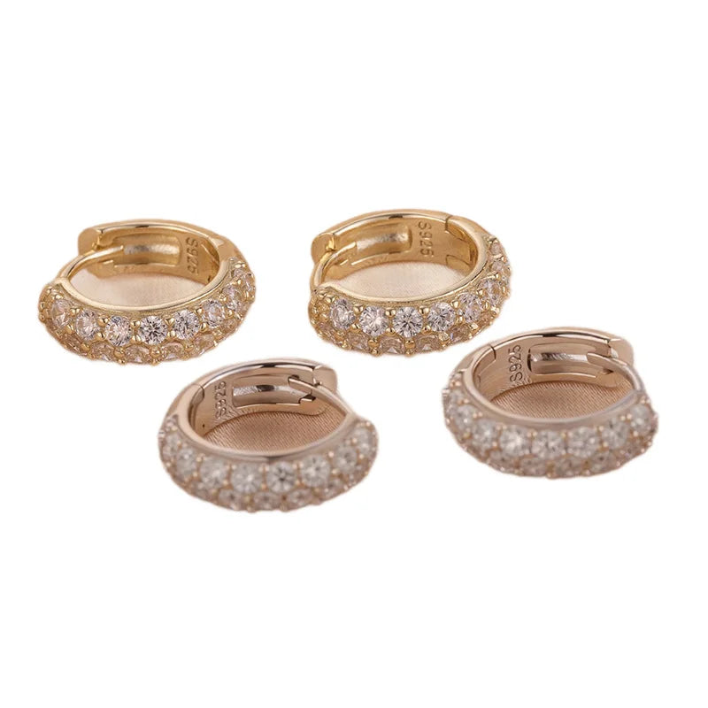 925 Sterling Silver Sparkling Diamond Round Earrings