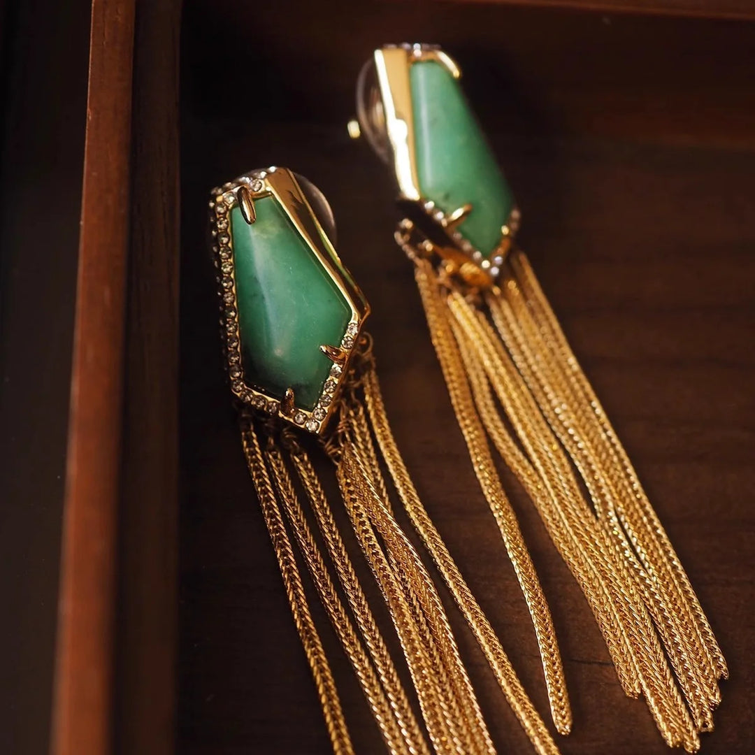 Alexis Bittar Gemstone Tassel Ear Clip No Ear Hole Medieval Vintage Retro Heavy Industry