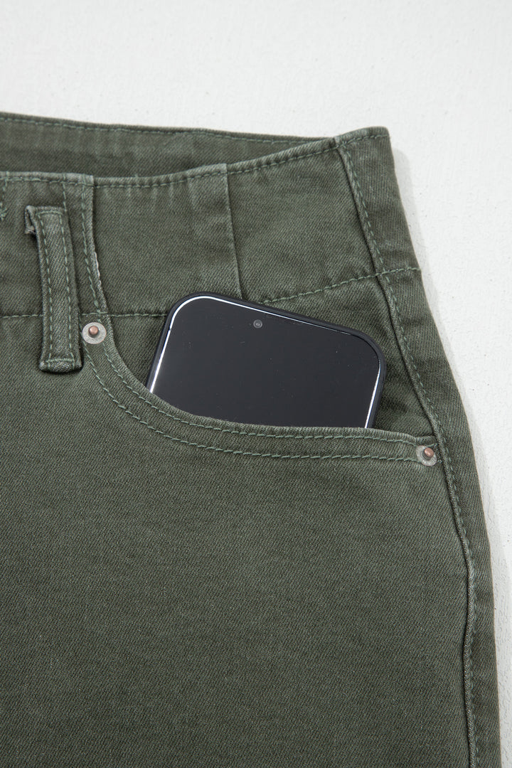 Mist Green 2-Button High Waist Wide Leg Jeans