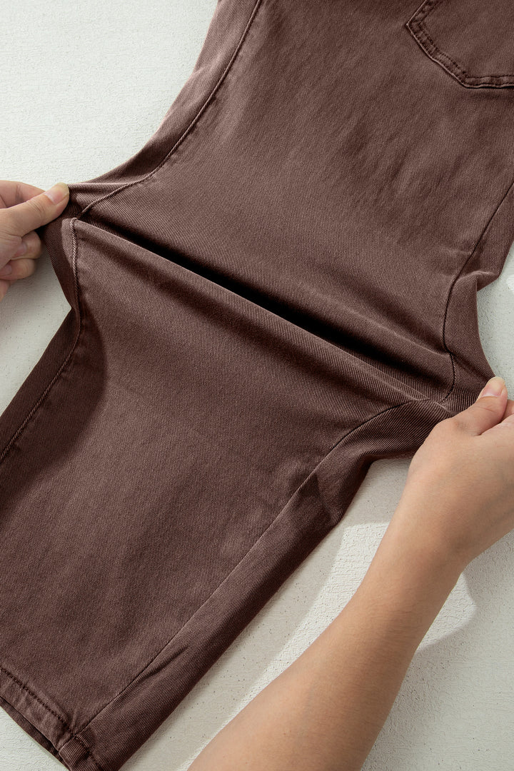 Coffee Solid Color Square Patch Pocket Ankle-length Barrel Jeans
