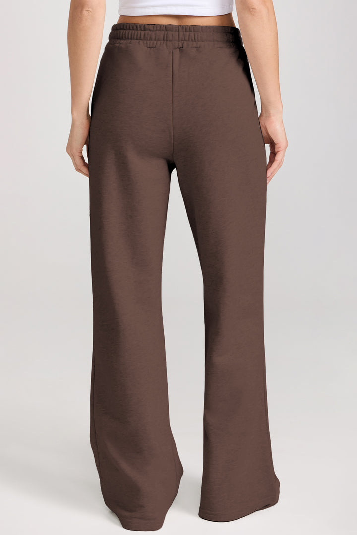 Dark Brown Solid Collared Sweatshirt and High Waist Pants Active Set