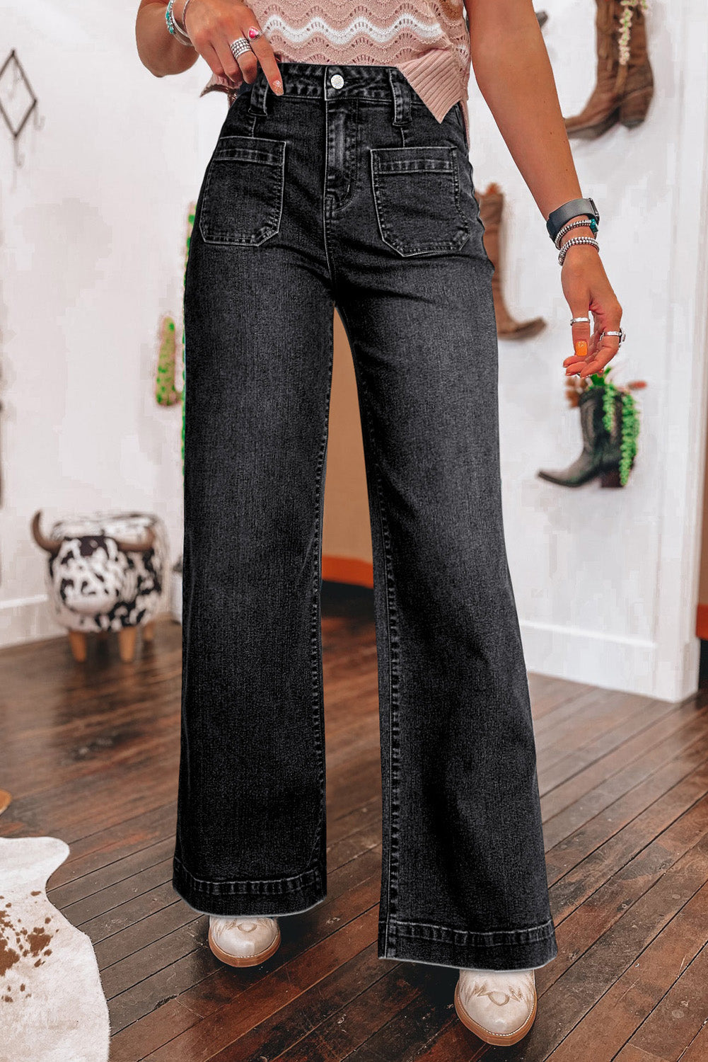 Sail Blue Wide Leg Pocketed High Waist Jeans