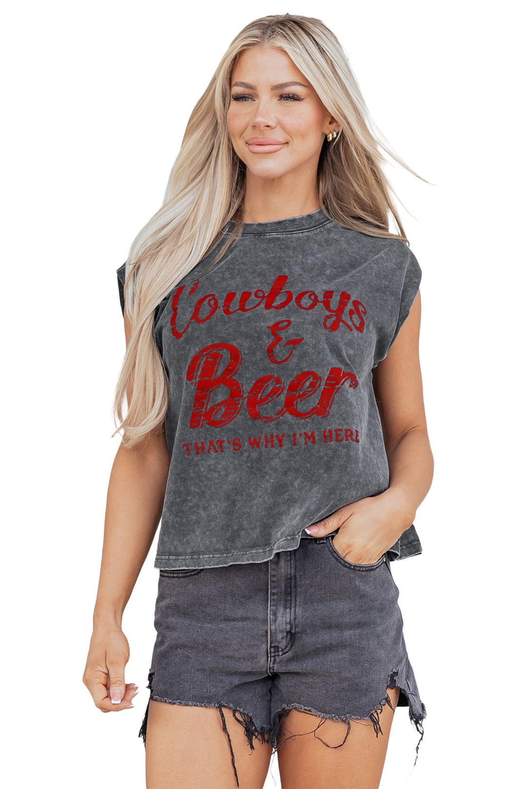 Sleet Cowboy &amp; Beer Western Graphic Mineral Wash Tank Top