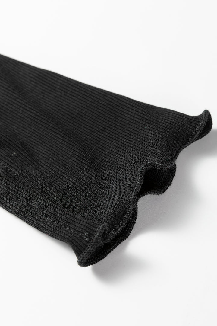 Black Sheer Lace Long Sleeve Slim Henley Top