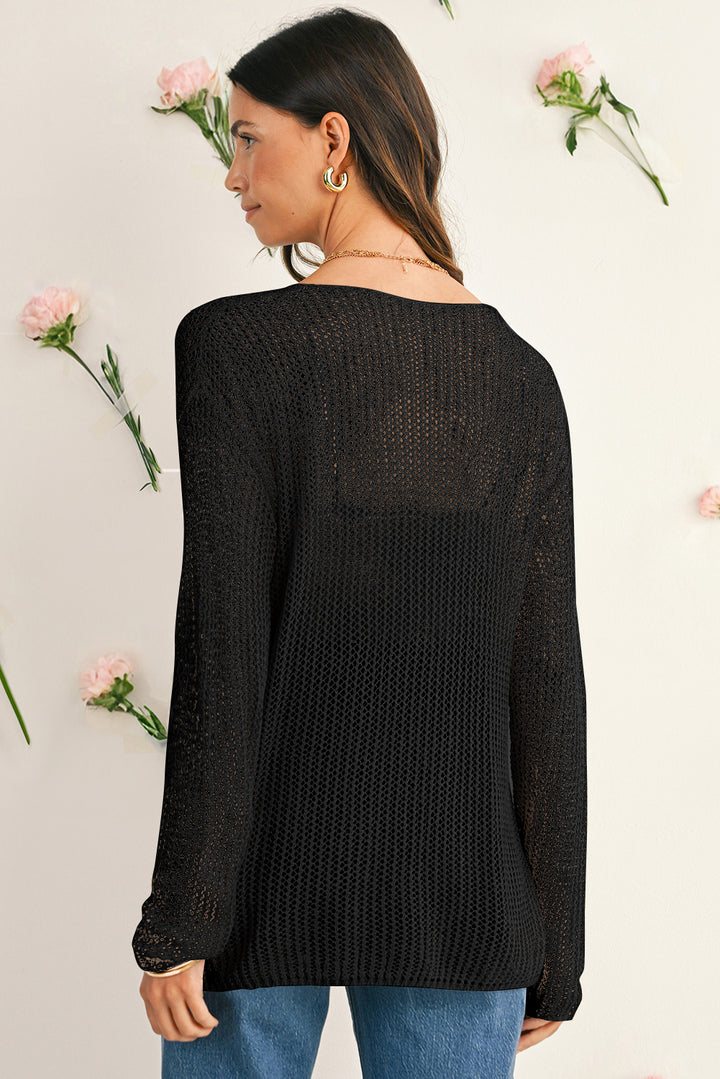 Coral Crochet Hollow-out Knit Sweater