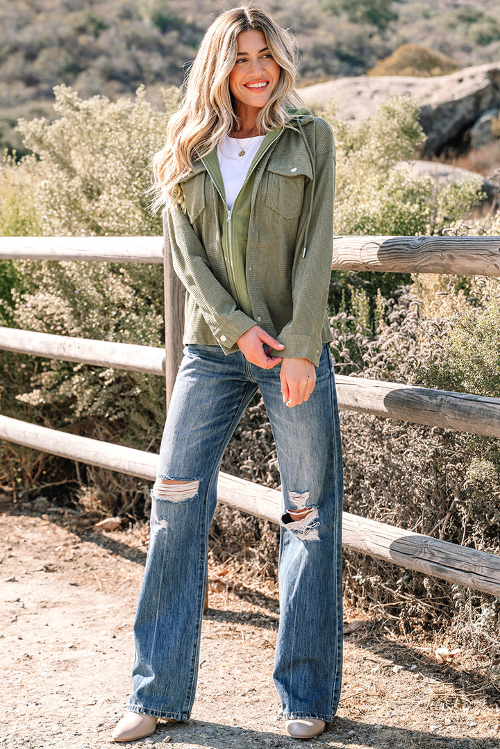 Laurel Green 2 in 1 Thermal Knit Textured Hooded Jacket