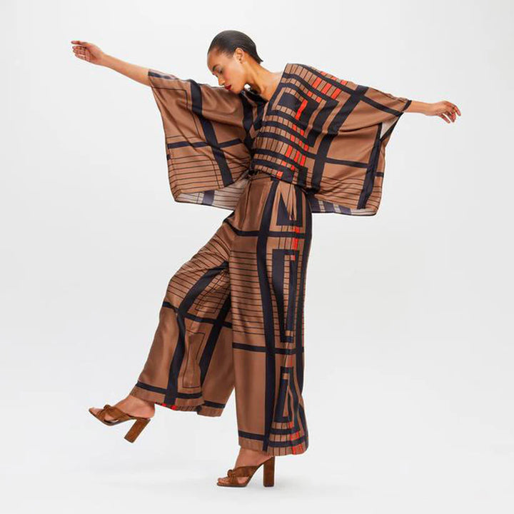 Cocoa Maze Co-ord Set: Brown Bliss With Geometric Grace | Women