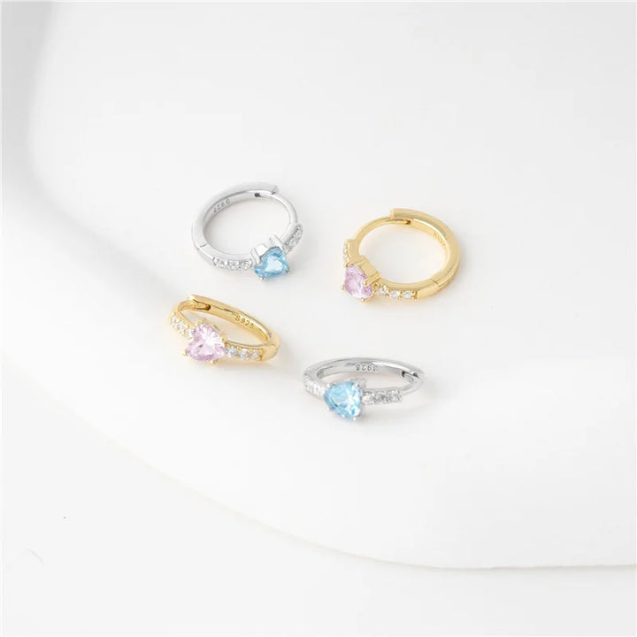 925 Silver Ear Buckle Heart Zircon Design Electroplated 14K Gold Silver Cross-Border Earrings Jewelry
