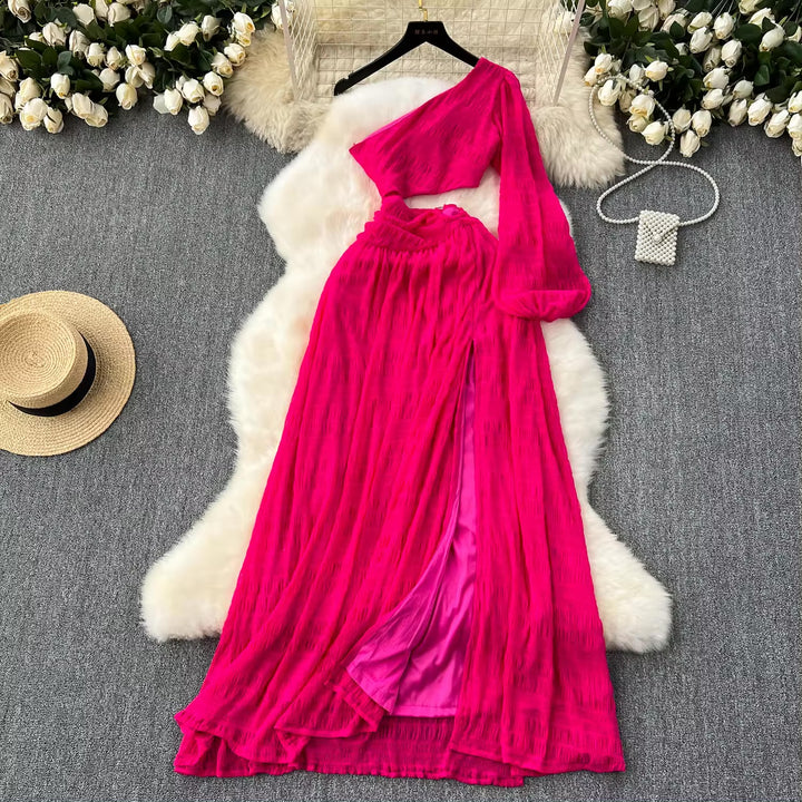 Pink Slit Hollow Out Lace Dress | Women