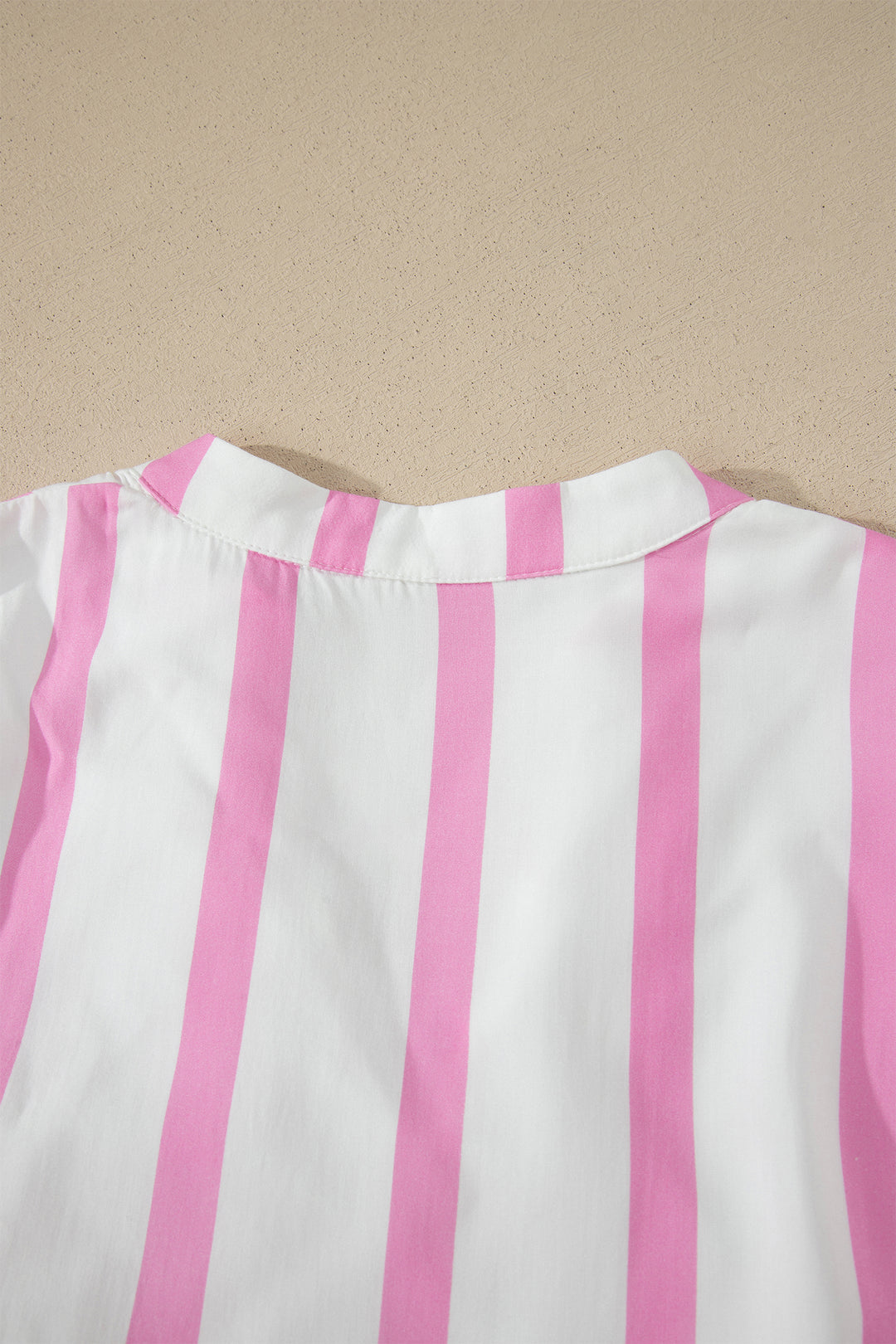 Pink Stripe Ricrac Trim Notched Neck Half Sleeve Vacation Dress