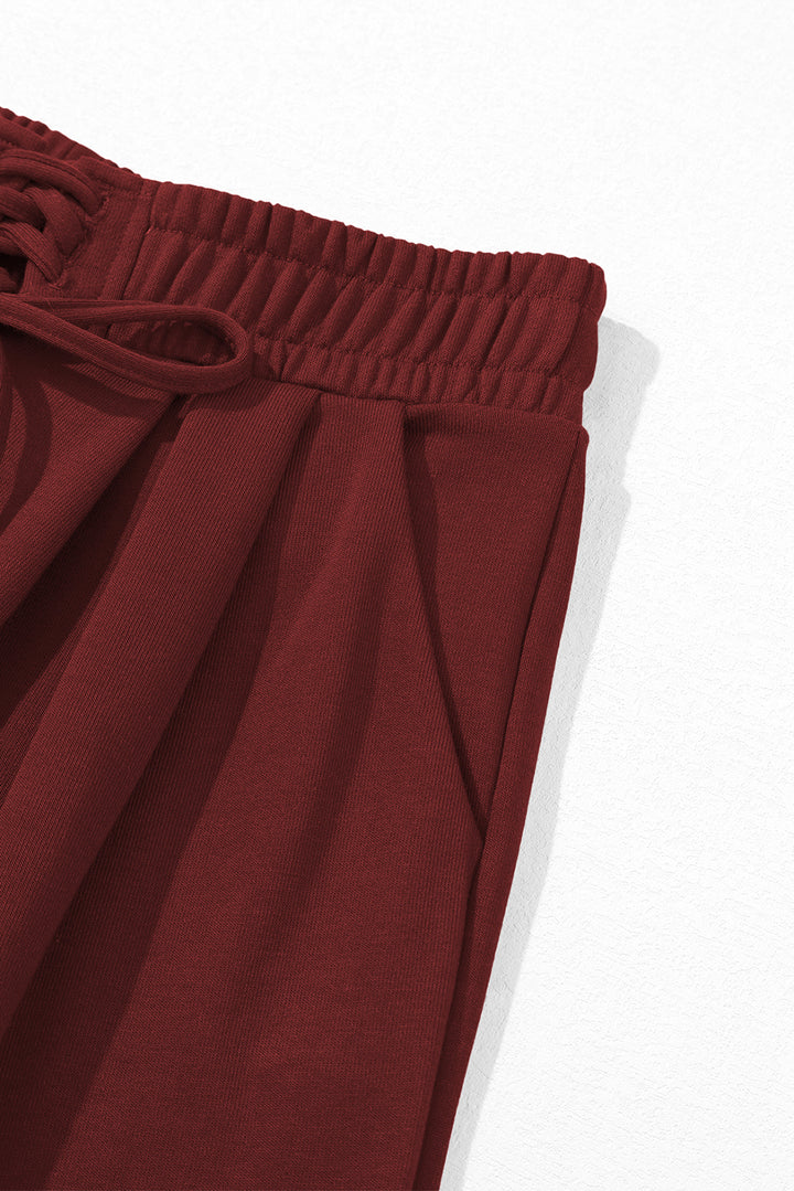 Burgundy Tied Elastic High Waist Pleated Detail Solid Sweatpants