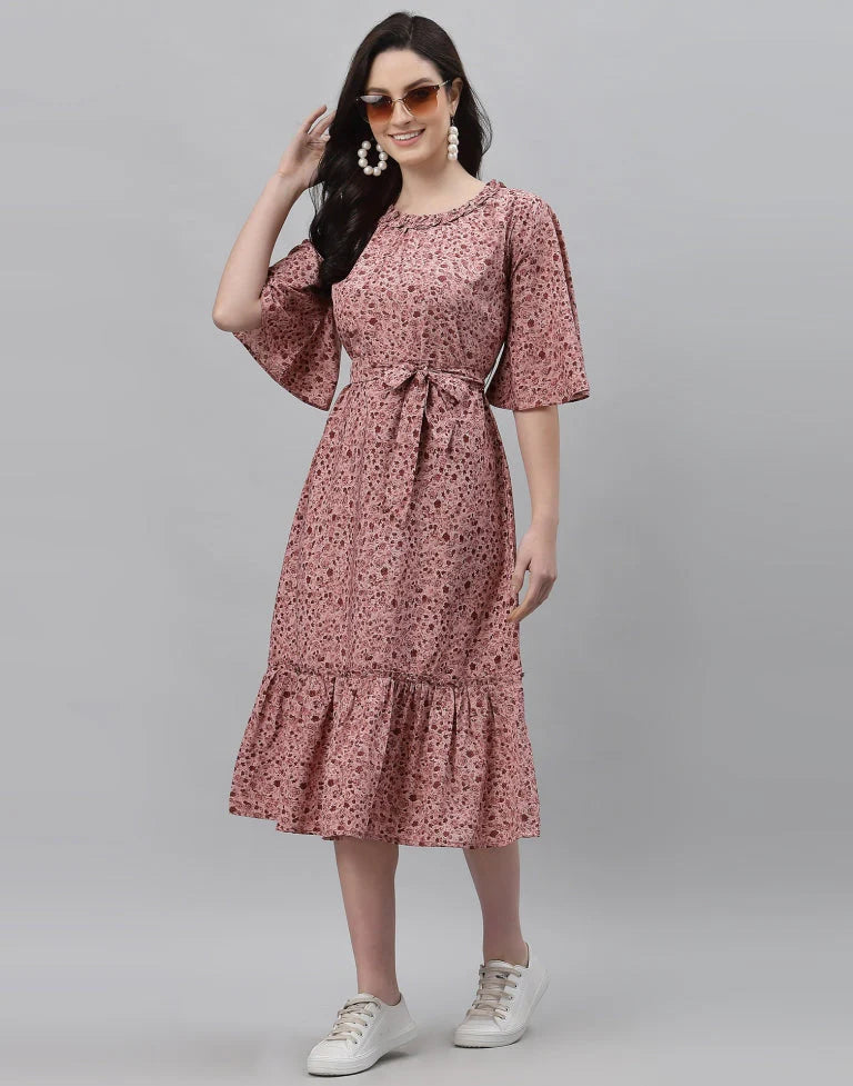 Rose Pink Printed Ruffle Dress | Women