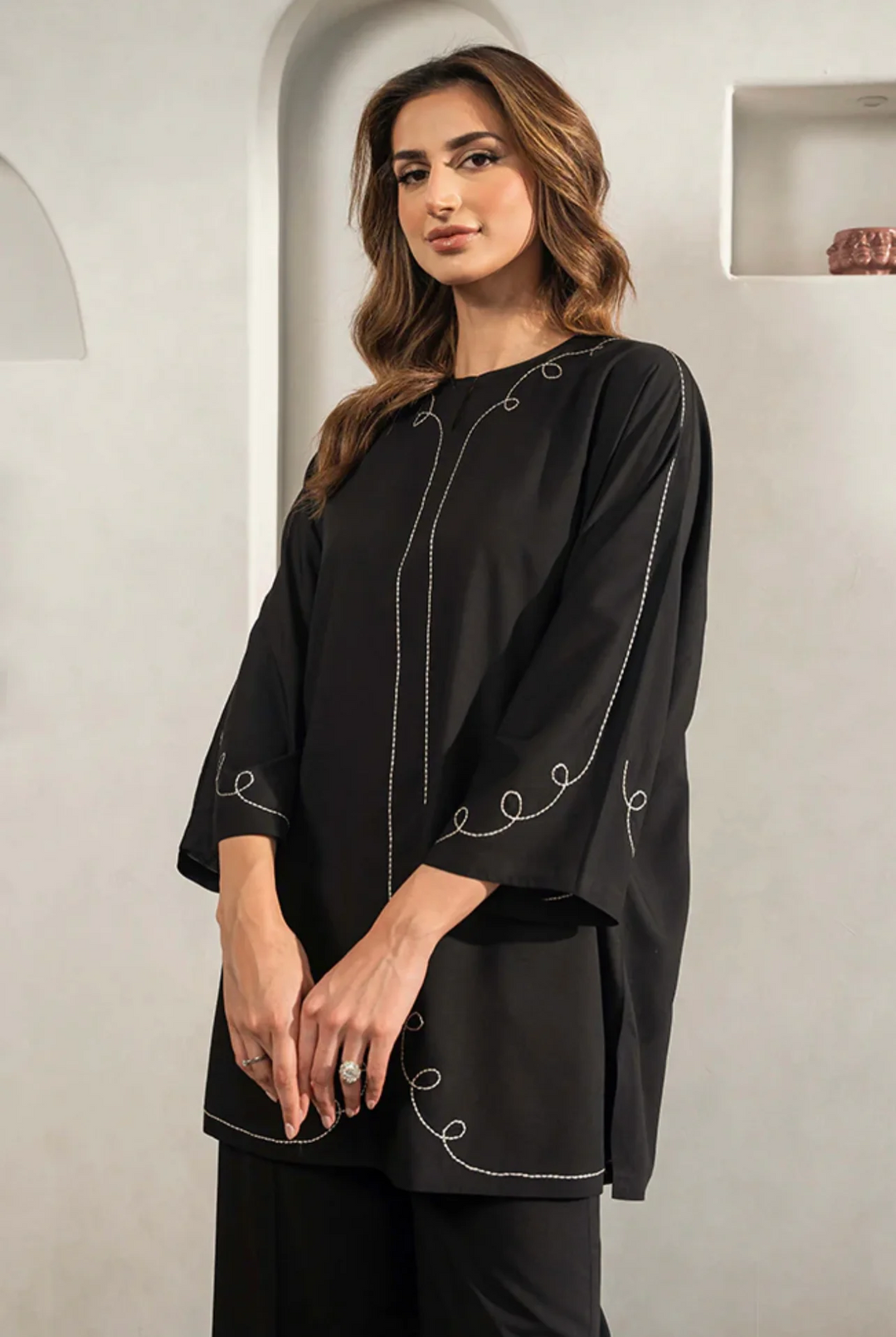 Embroidery Black Italian Cotton Viscose Blend Co-Ord Set