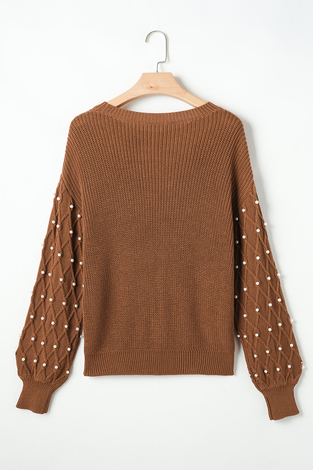 Chestnut Beaded Drop Shoulder Round Neck Sweater