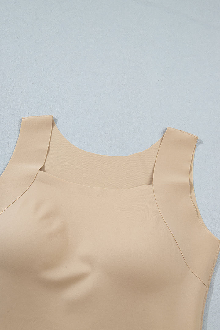 Black Solid Color Wide Strap Splicing Athleisure Tank Top