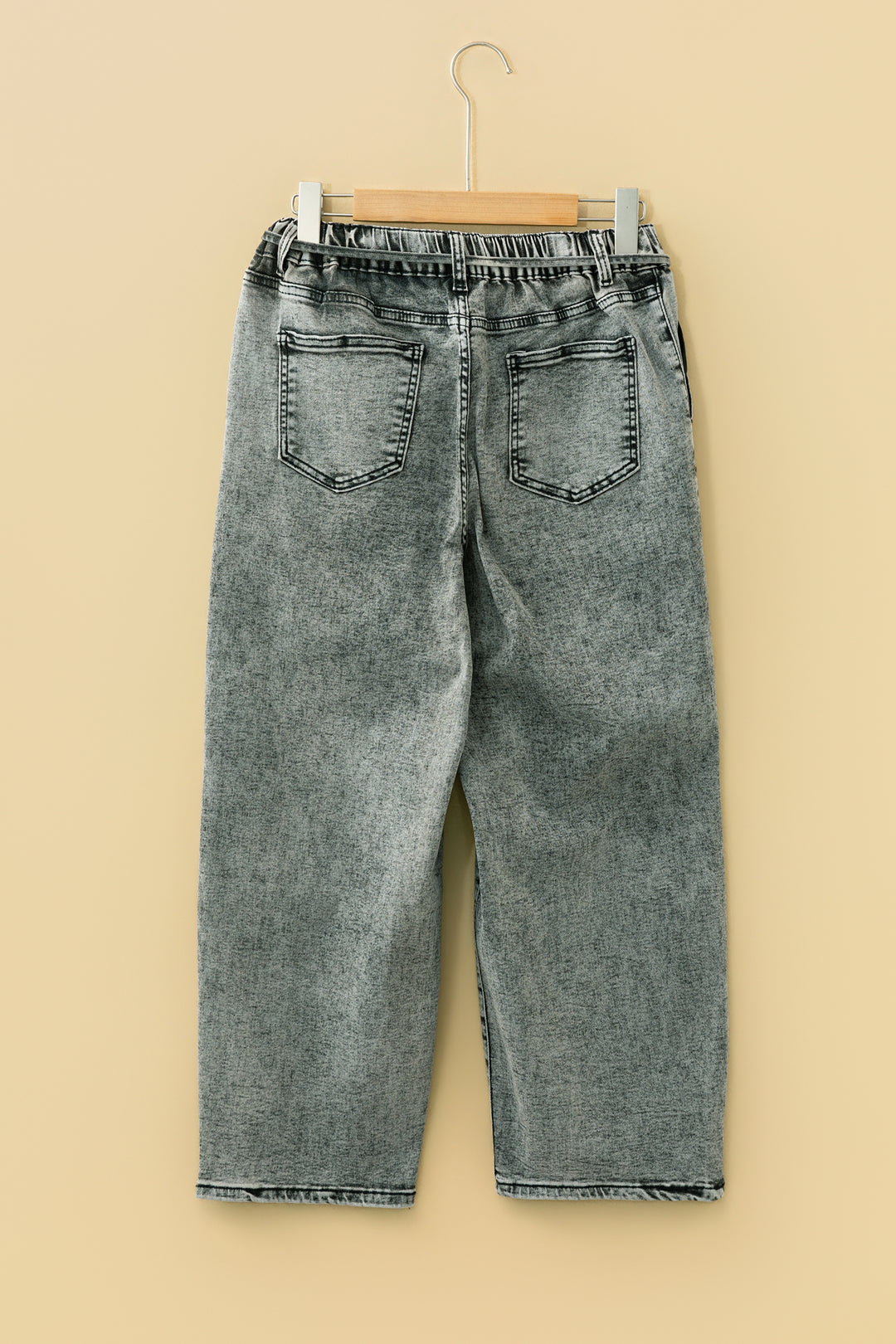 Smoke Gray Acid Wash Tie Waist Denim Pants