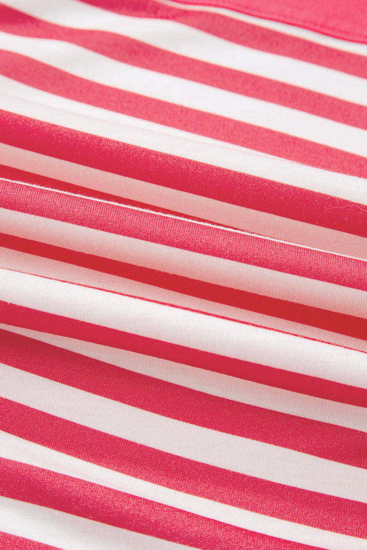 Pink Stripe Color Block Patchwork Drop Shoulder Long Sleeve Tunic Top